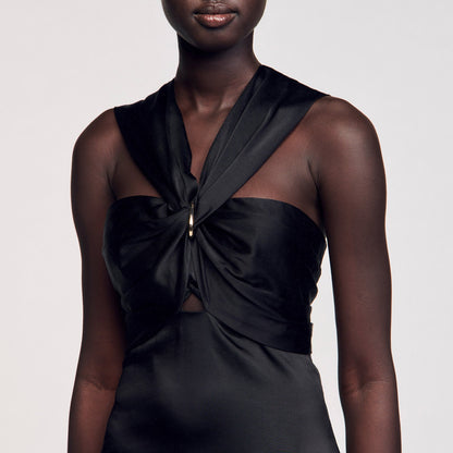 Slit satin-effect maxi dress | Sandro