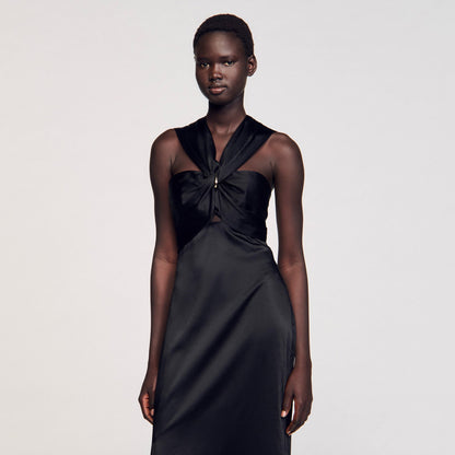 Slit satin-effect maxi dress | Sandro