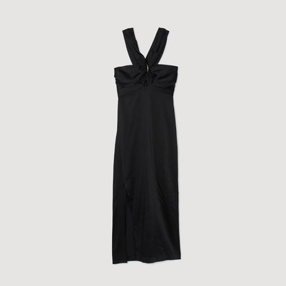 Slit satin-effect maxi dress | Sandro
