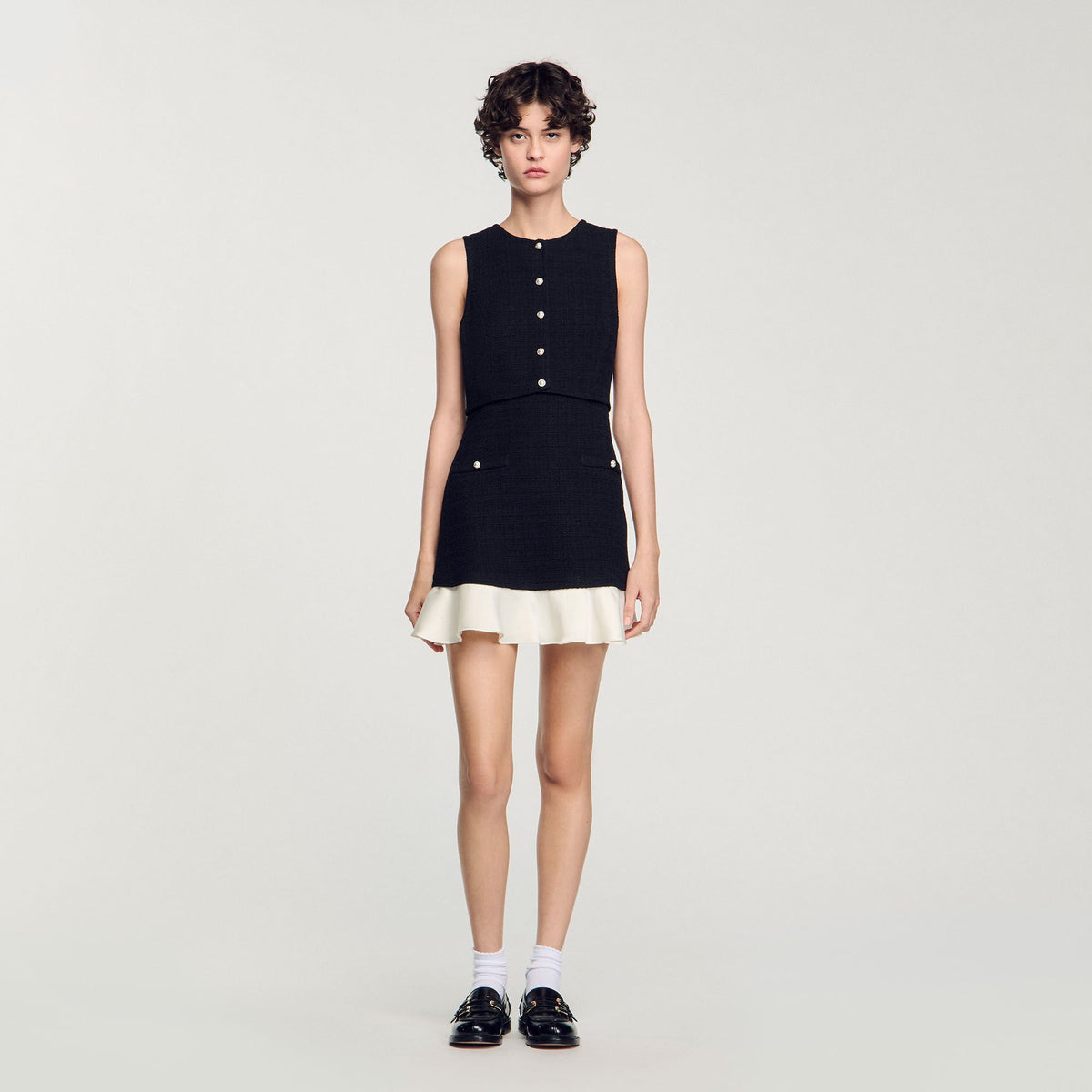 Two-tone tweed mini dress | Sandro