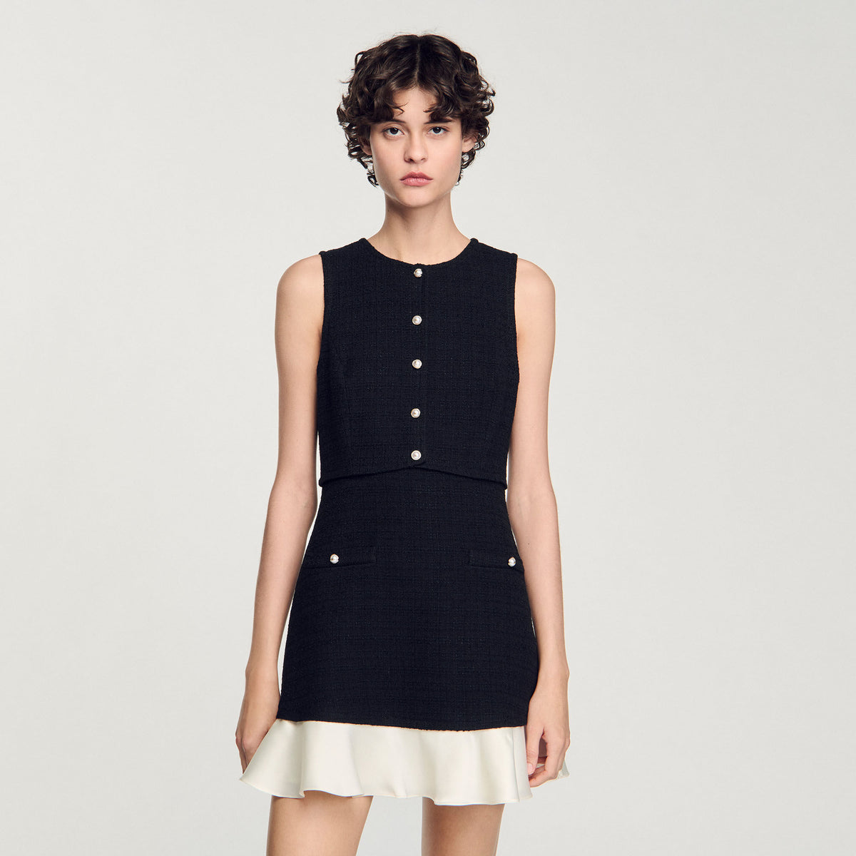 Two-tone tweed mini dress | Sandro