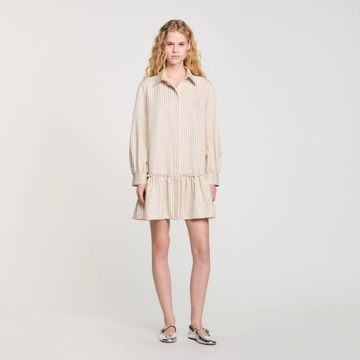 Rhinestone striped shirt dress | Sandro