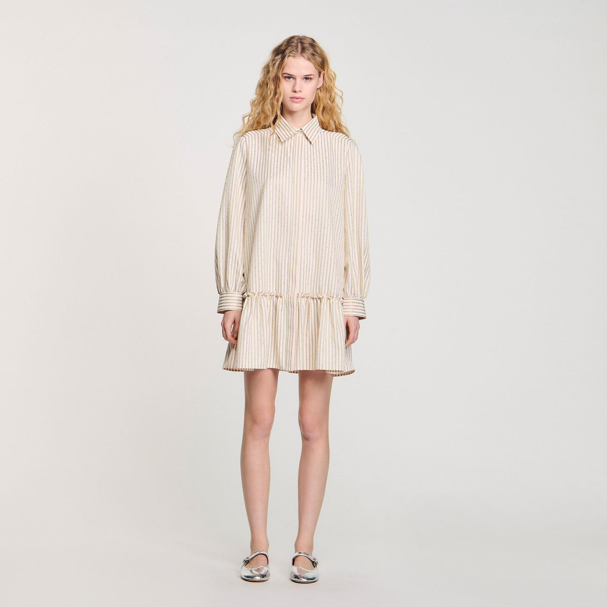 Rhinestone striped shirt dress | Sandro