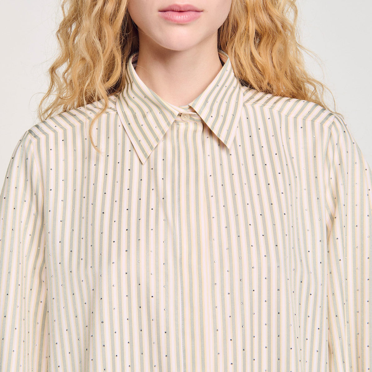 Rhinestone striped shirt dress | Sandro