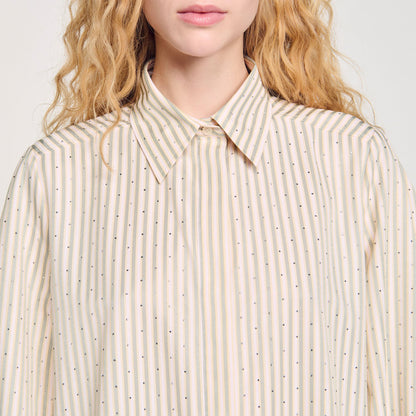 Rhinestone striped shirt dress | Sandro