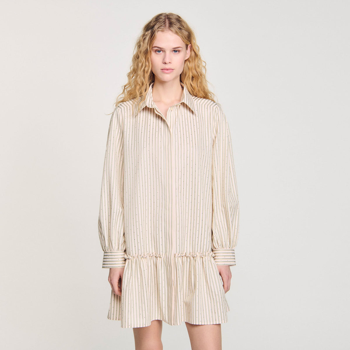 Rhinestone striped shirt dress | Sandro