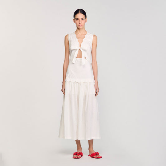 Crinkled maxi dress with bow | Sandro