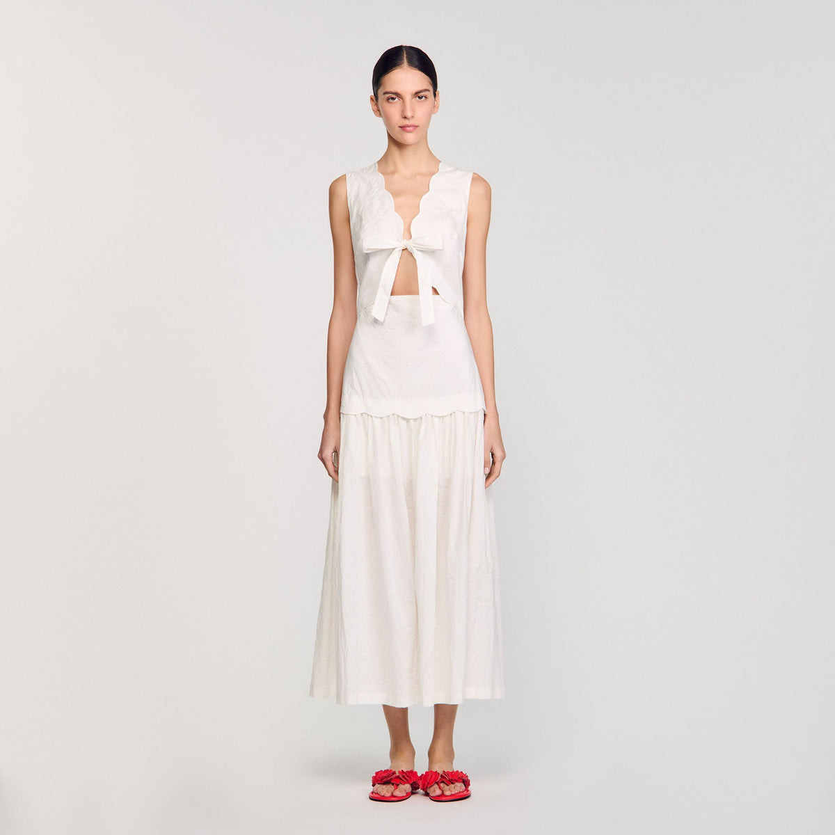 Crinkled maxi dress with bow | Sandro