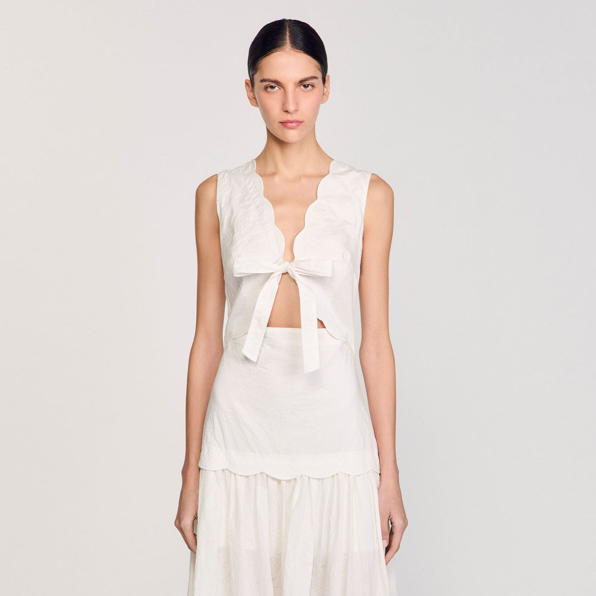 Crinkled maxi dress with bow | Sandro