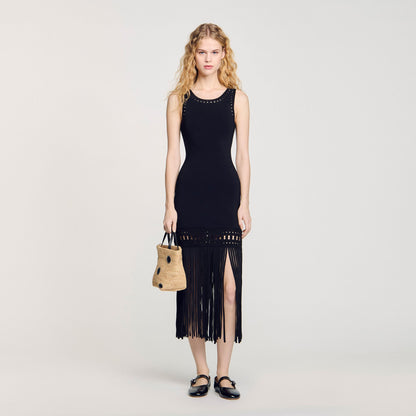 Fringed knit dress | Sandro