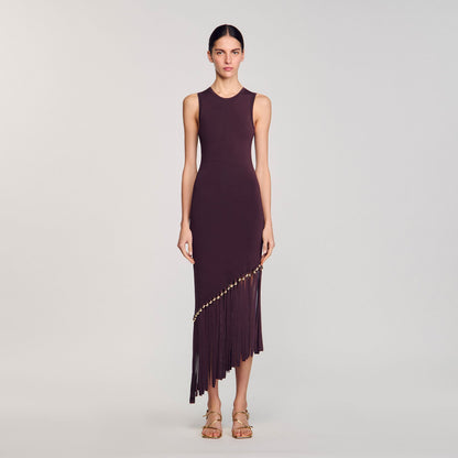 Fringed and beaded maxi dress | Sandro