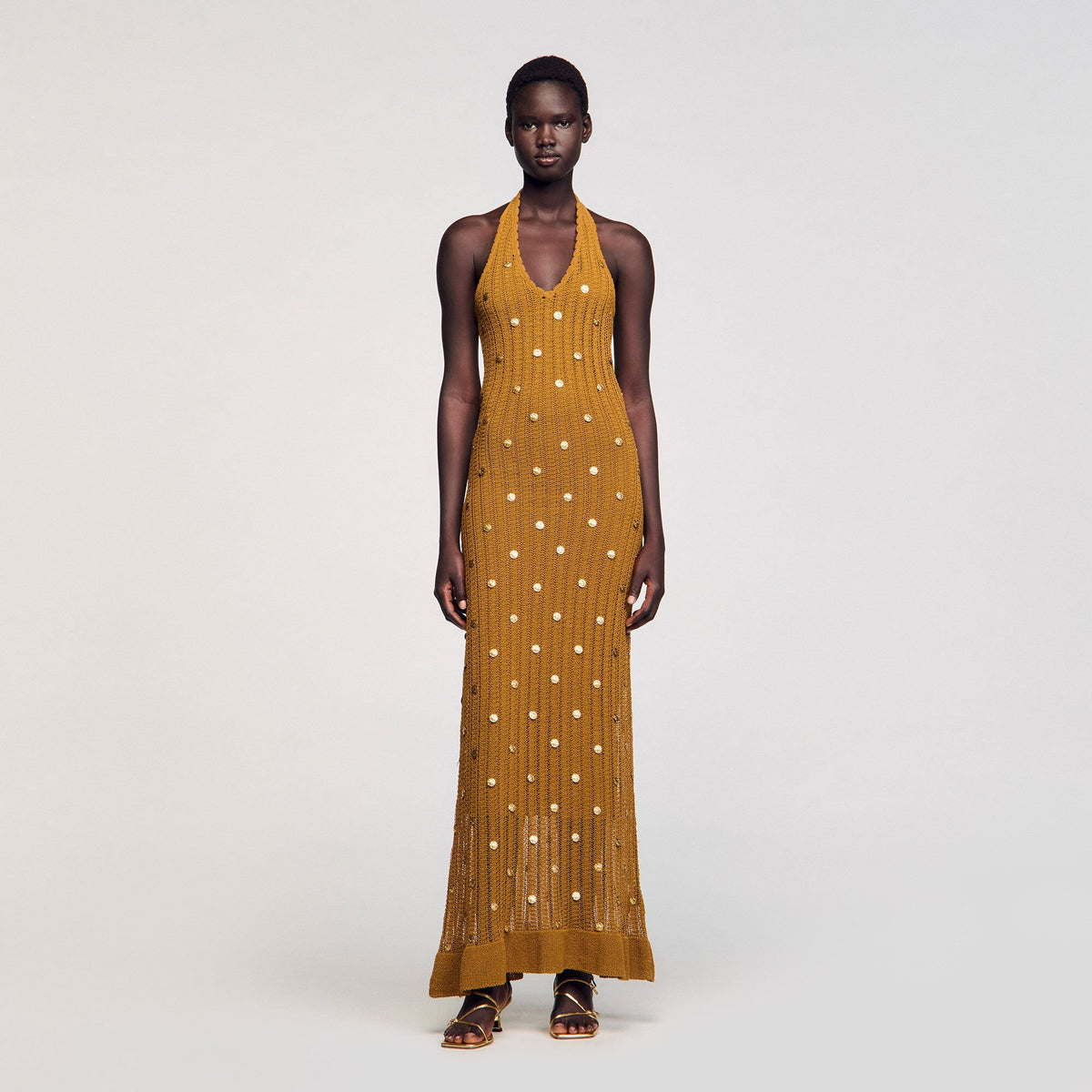 Maxi knit dress with fringes | Sandro