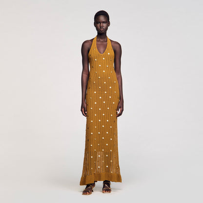 Maxi knit dress with fringes | Sandro