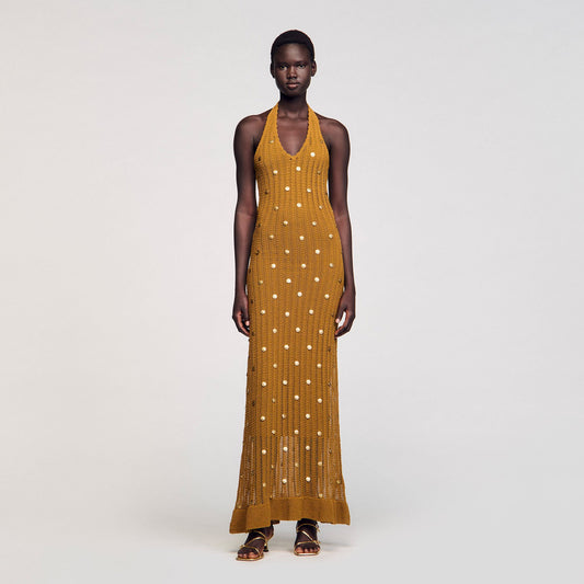Maxi knit dress with fringes | Sandro