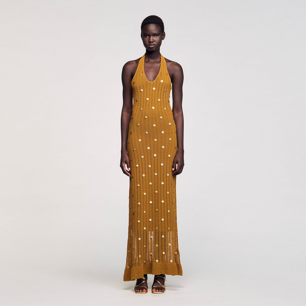 Maxi knit dress with fringes | Sandro