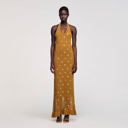 Maxi knit dress with fringes | Sandro