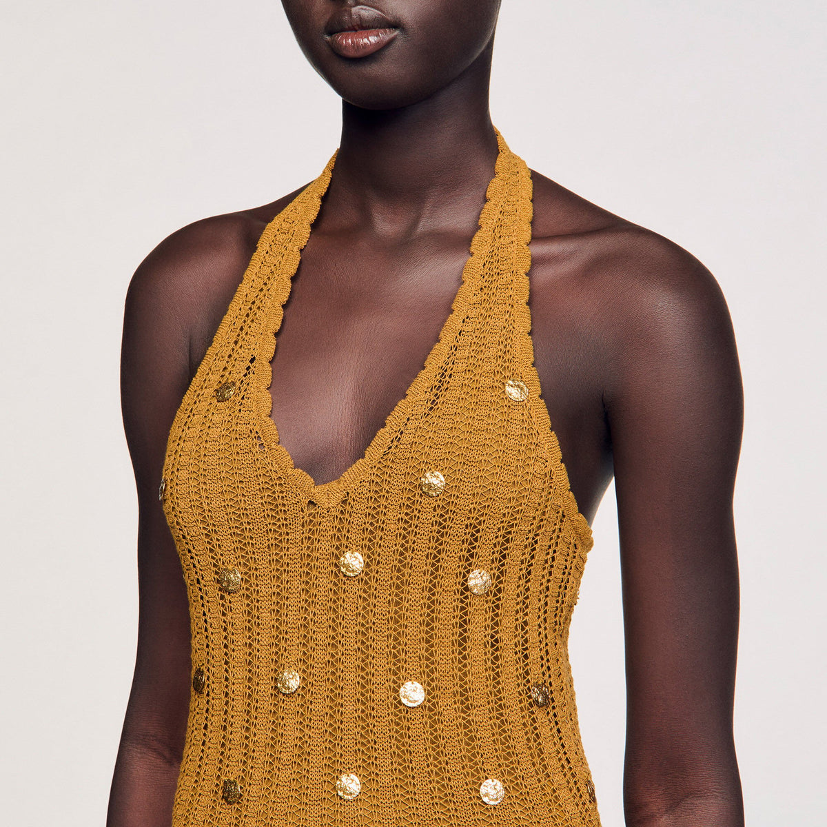 Maxi knit dress with fringes | Sandro