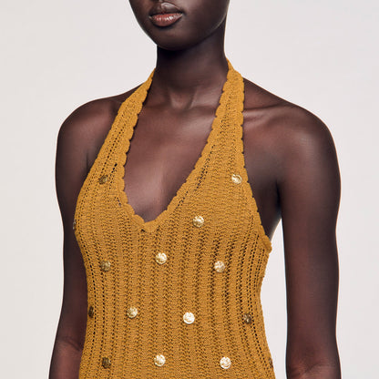 Maxi knit dress with fringes | Sandro