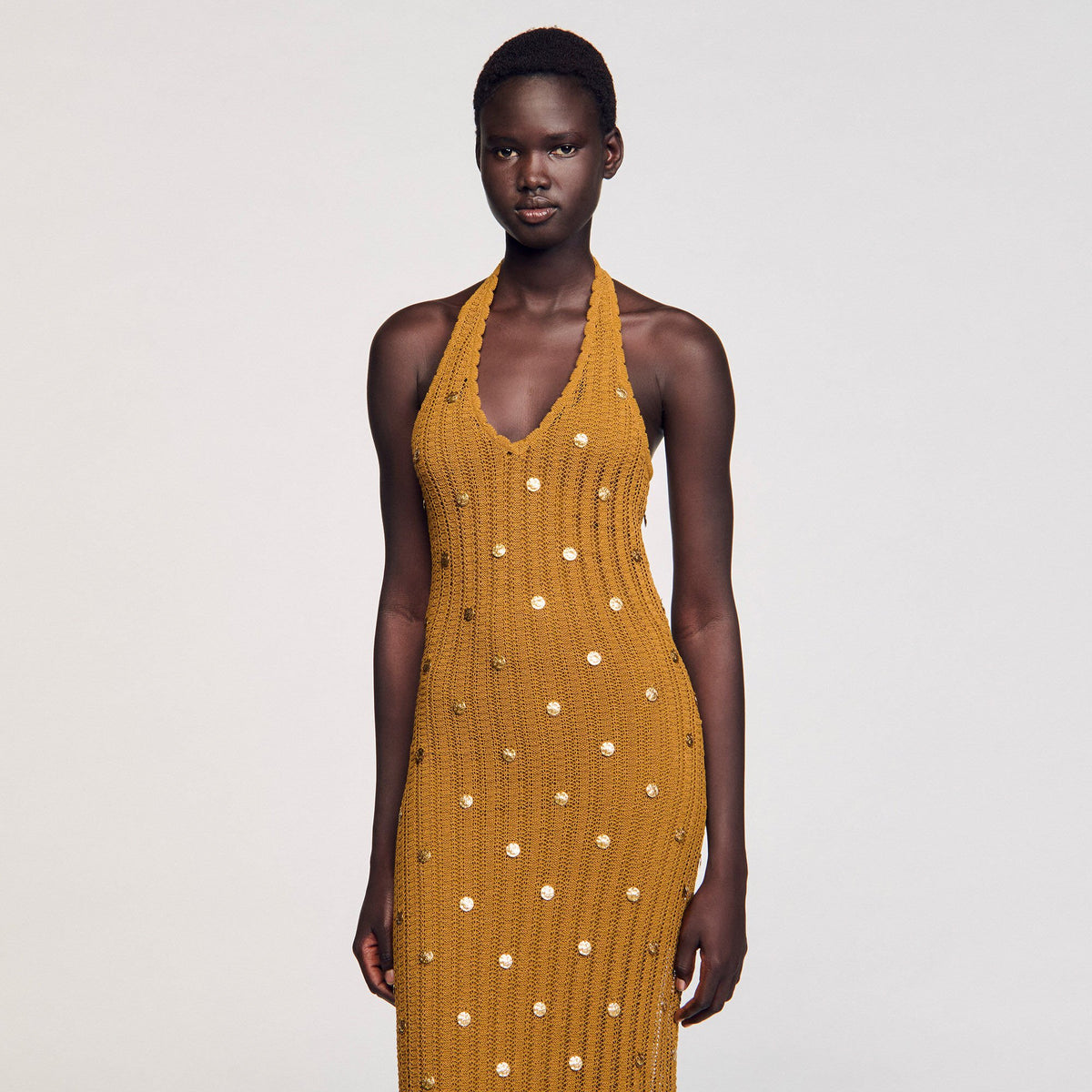 Maxi knit dress with fringes | Sandro