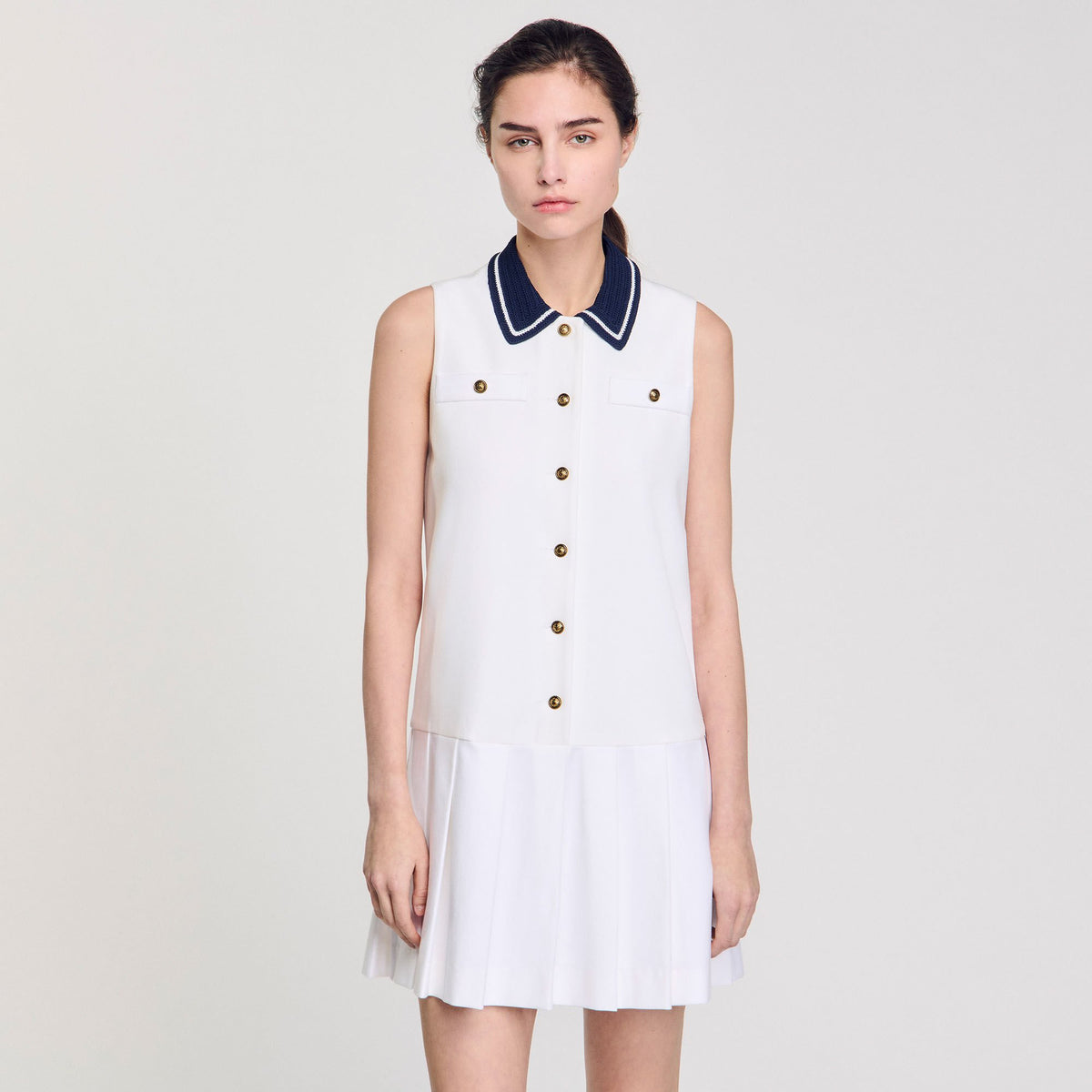Mini dress with contrasting collar | Sandro