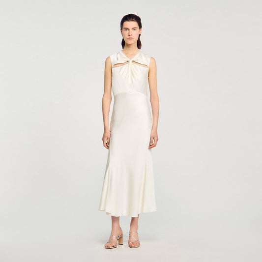 Satin maxi dress with rhinestones | Sandro