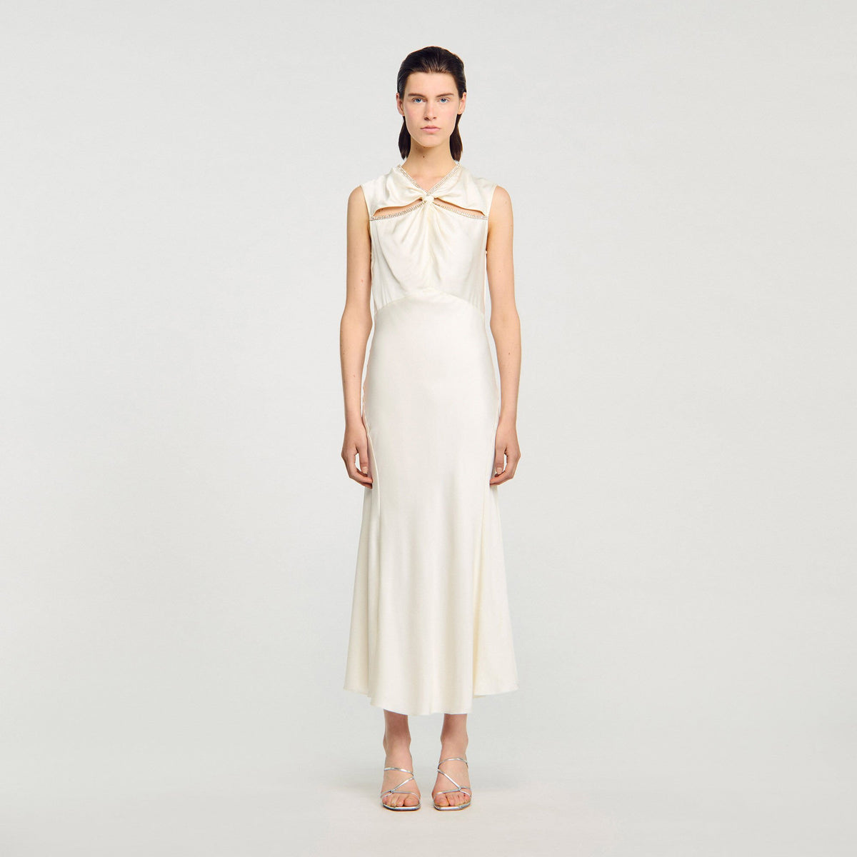 Satin maxi dress with rhinestones | Sandro