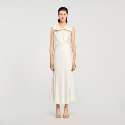 Satin maxi dress with rhinestones | Sandro