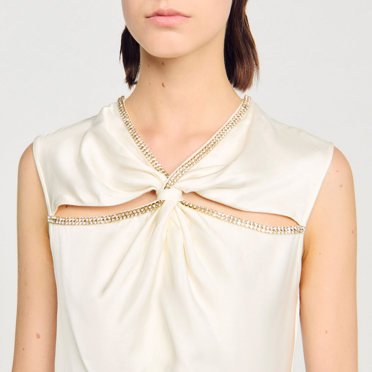 Satin maxi dress with rhinestones | Sandro