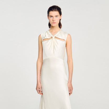 Satin maxi dress with rhinestones | Sandro