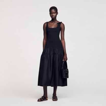 Maxi dual-material dress | Sandro