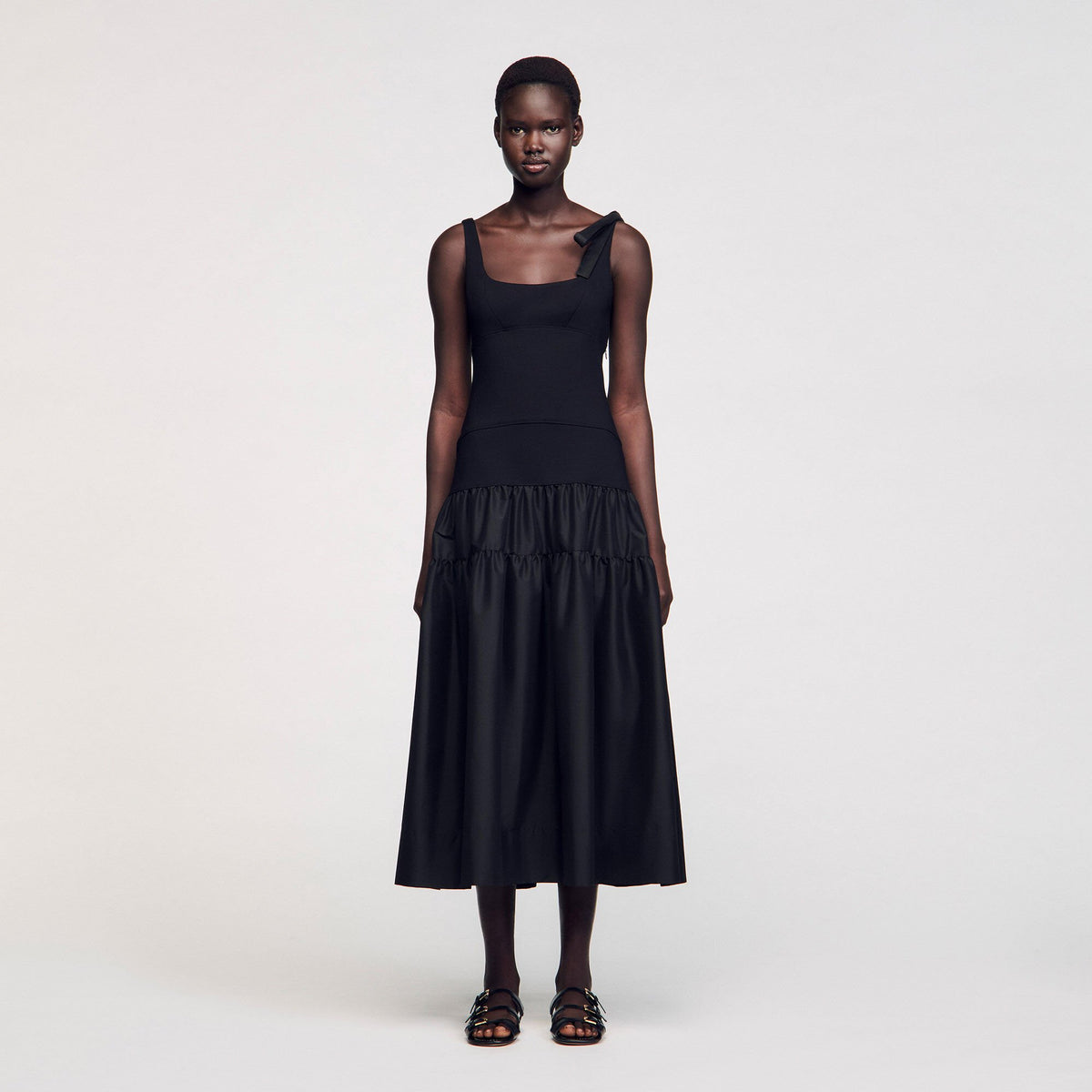 Maxi dual-material dress | Sandro