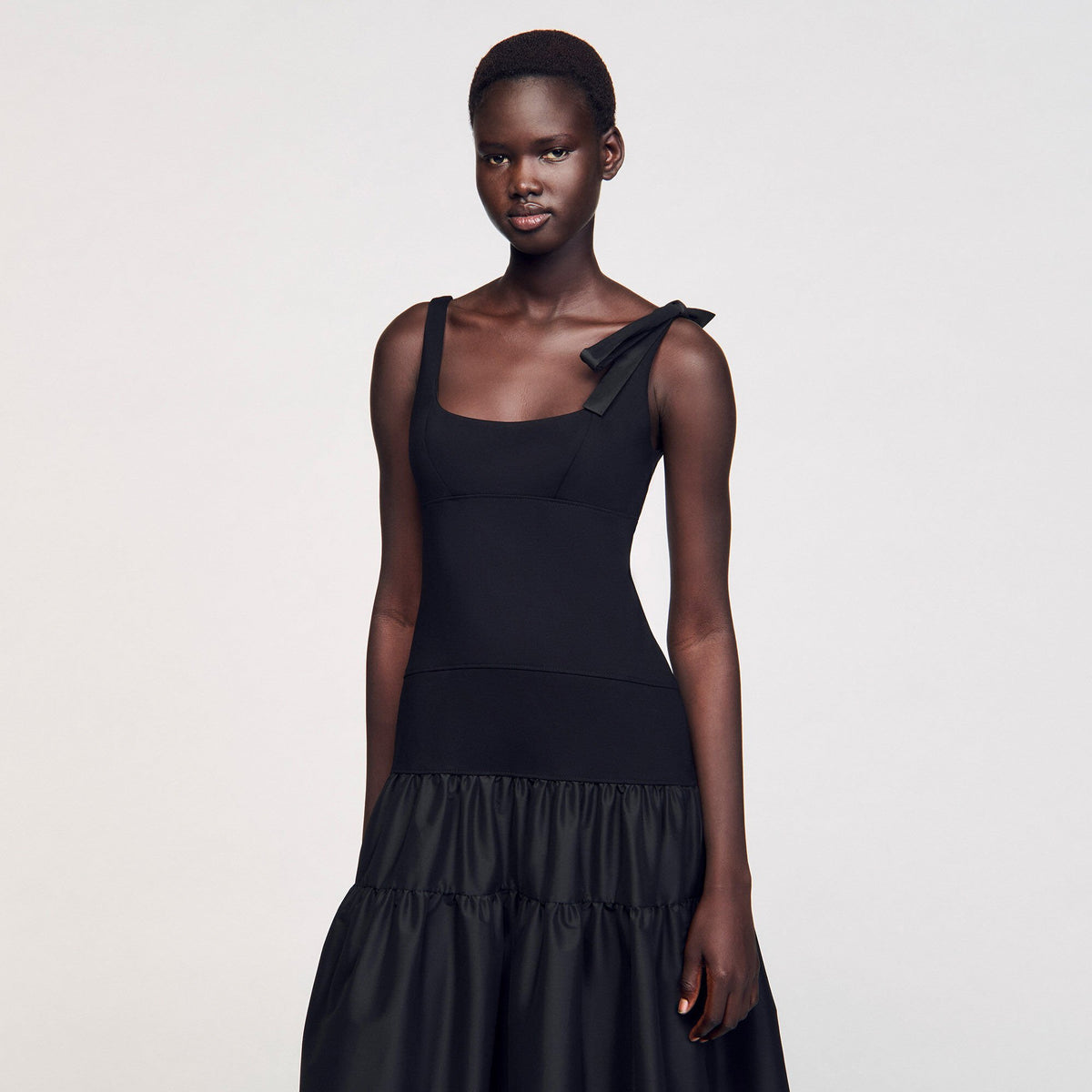 Maxi dual-material dress | Sandro