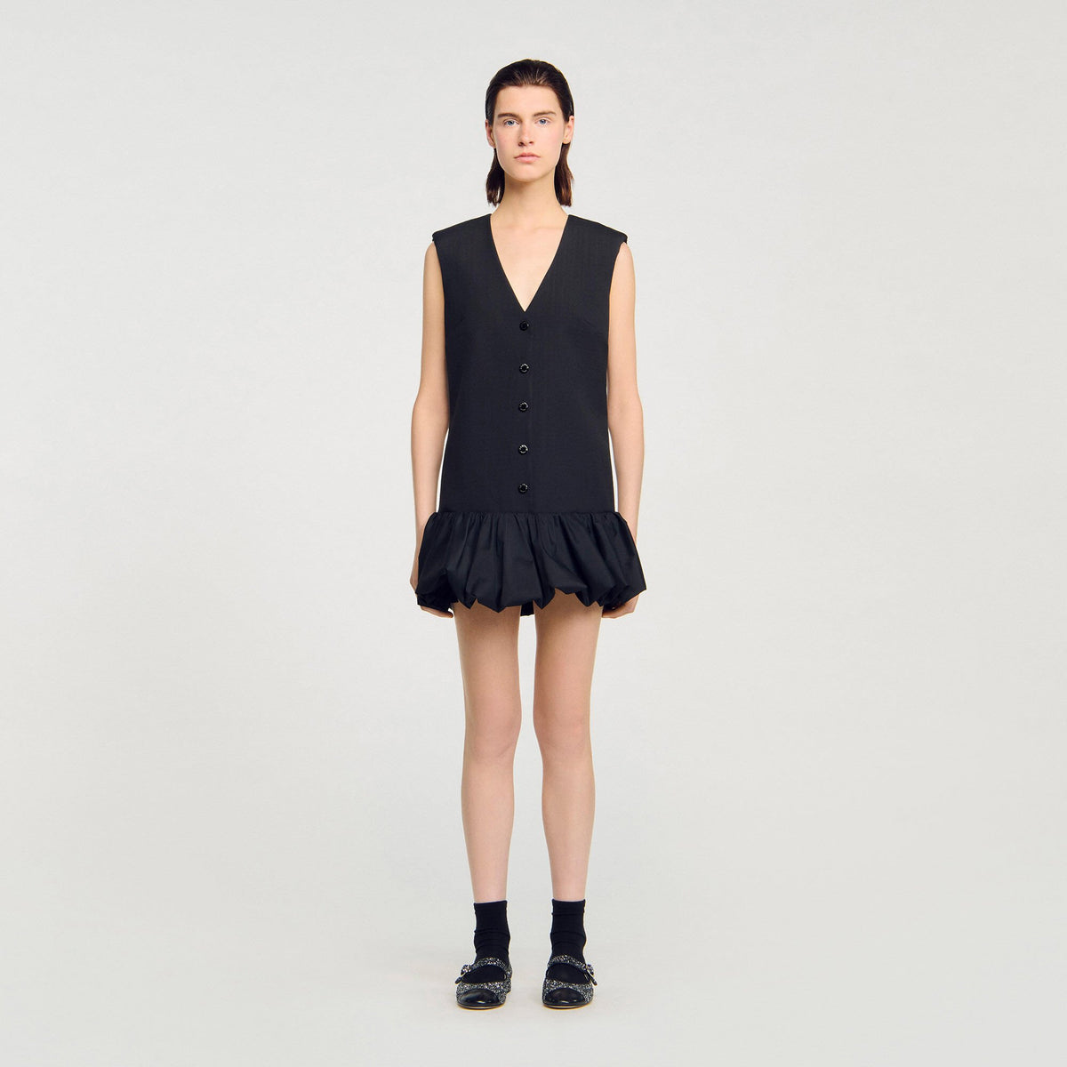 Mini tailored dress with ruffle | Sandro