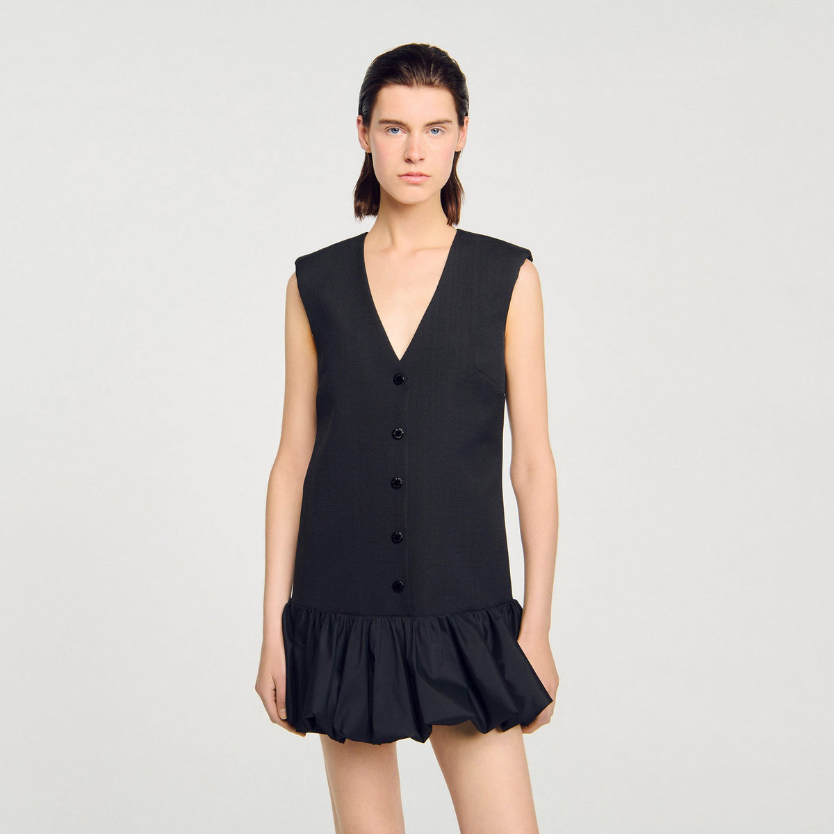 Mini tailored dress with ruffle | Sandro