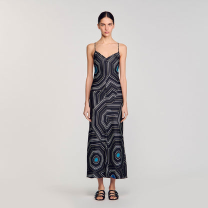 Patterned silk maxi dress | Sandro
