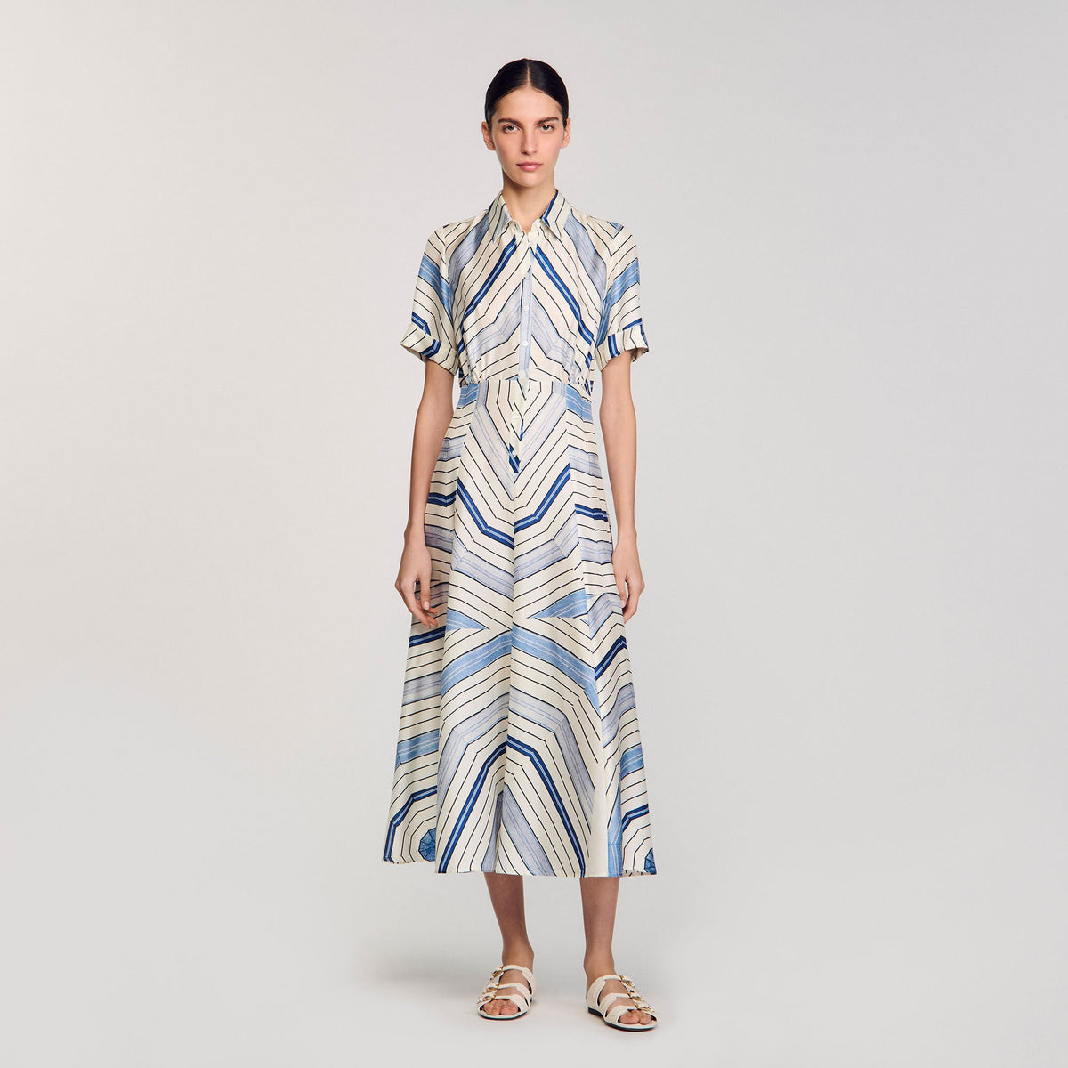 Spiral-motif silk midi dress | Sandro