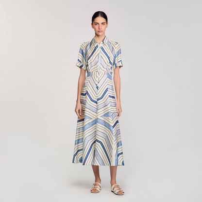 Spiral-motif silk midi dress | Sandro