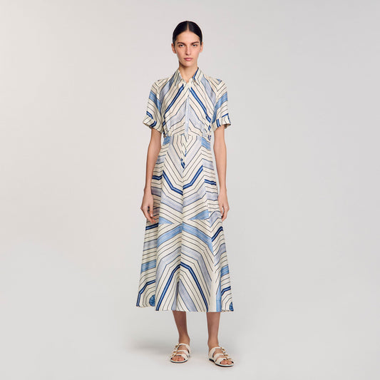Spiral-motif silk midi dress | Sandro