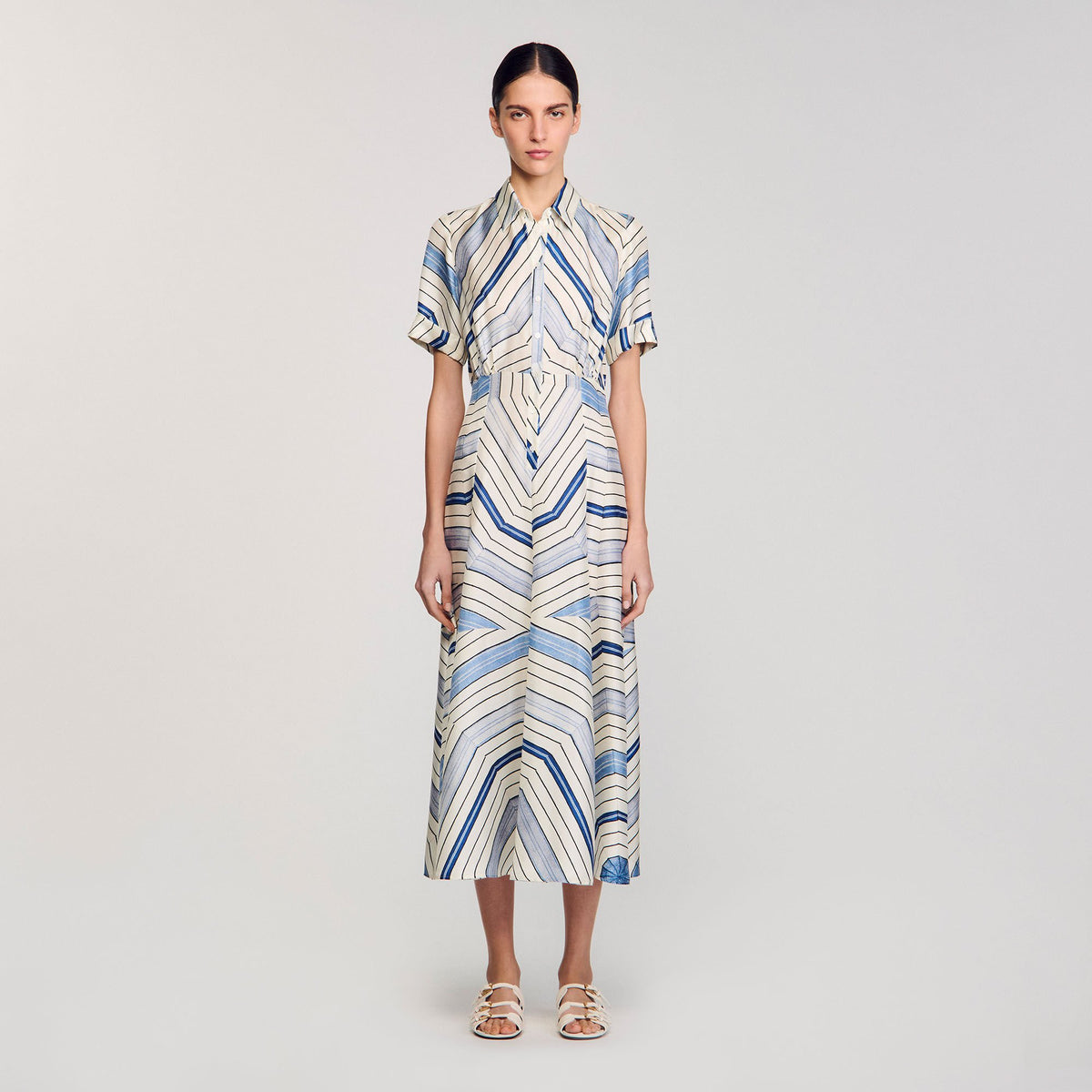 Spiral-motif silk midi dress | Sandro