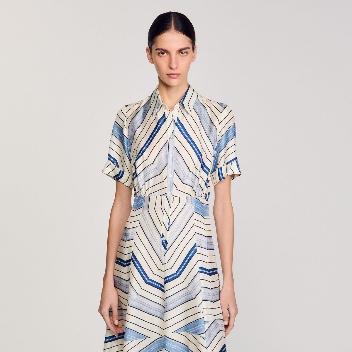 Spiral-motif silk midi dress | Sandro