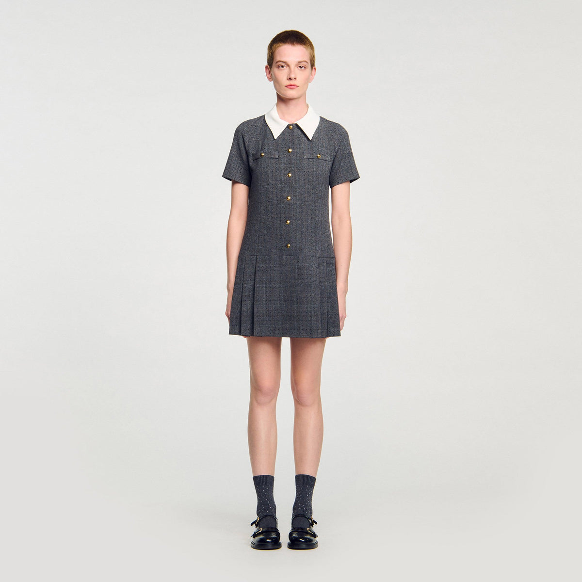Mini pleated dress with rhinestones | Sandro