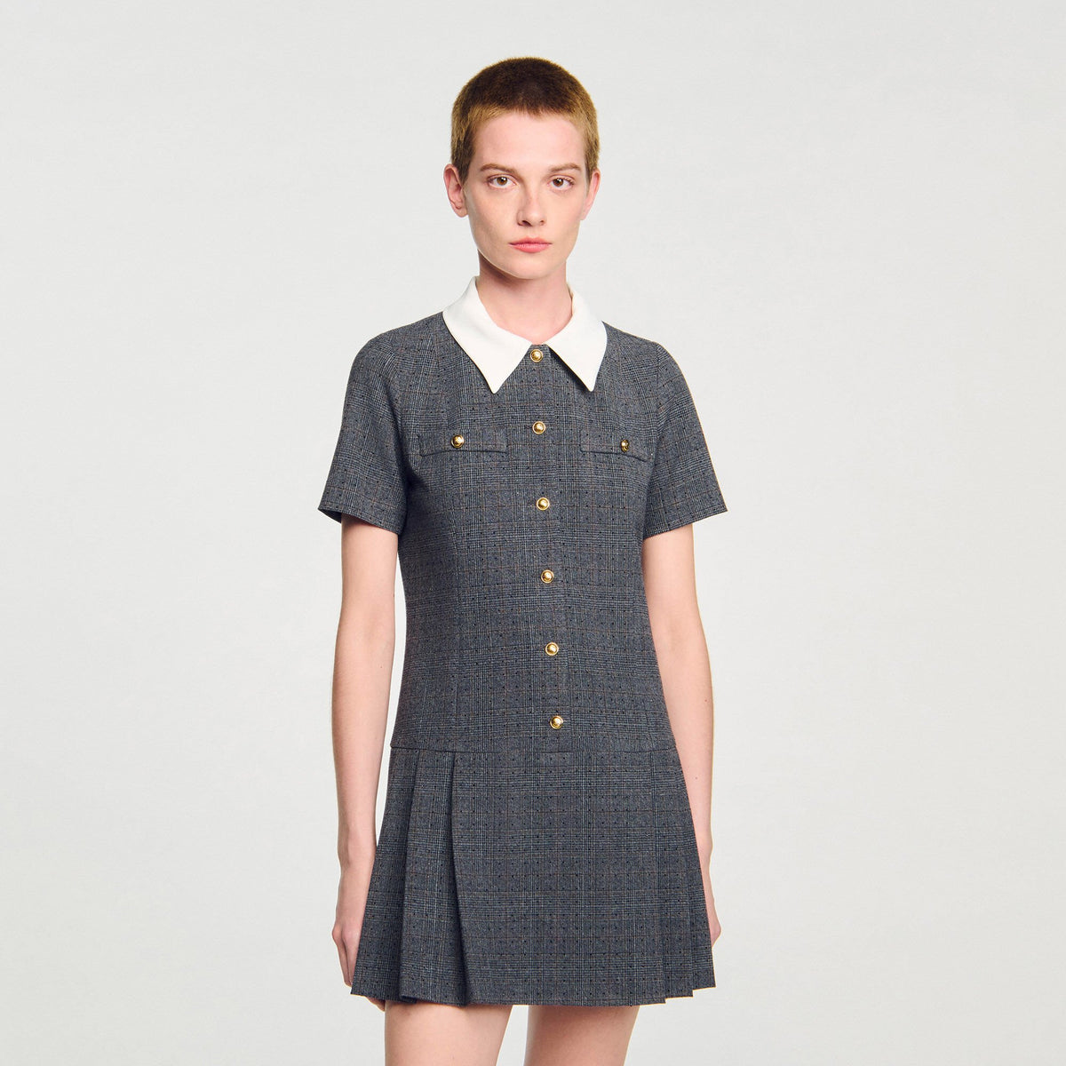 Mini pleated dress with rhinestones | Sandro