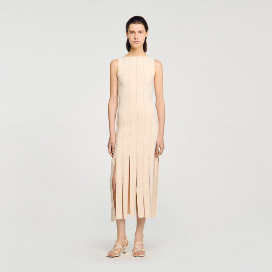 Fringed knit maxi dress | Sandro
