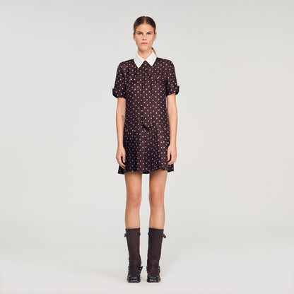 Printed satin-effect mini dress | Sandro