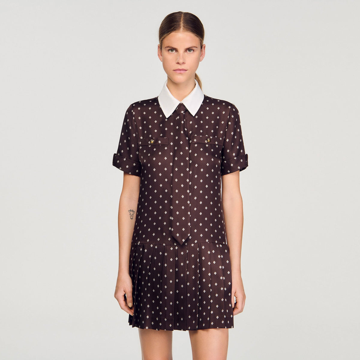 Printed satin-effect mini dress | Sandro