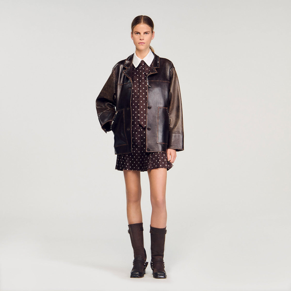 Printed satin-effect mini dress | Sandro