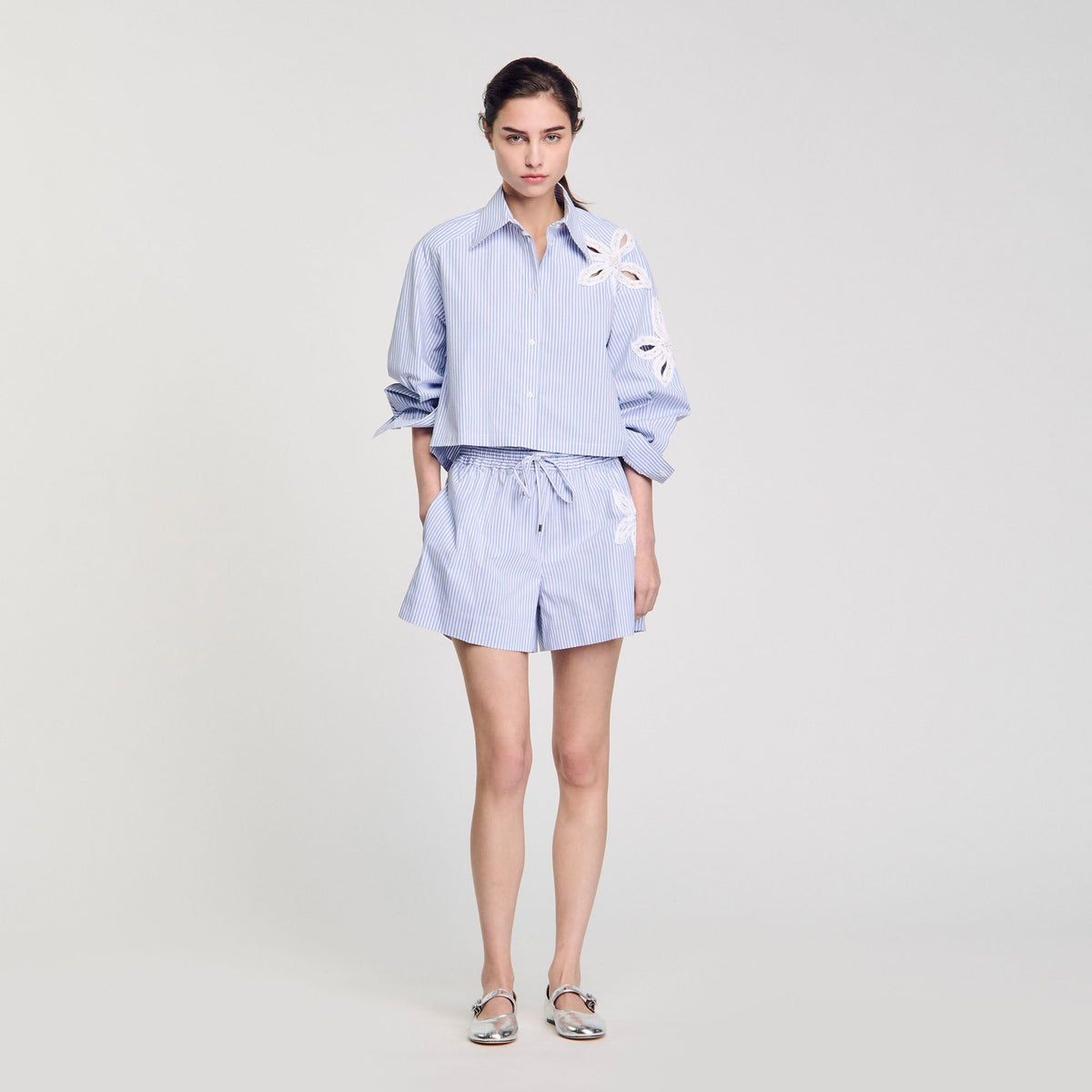 Striped shorts with flower detail | Sandro