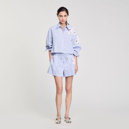 Striped shorts with flower detail | Sandro