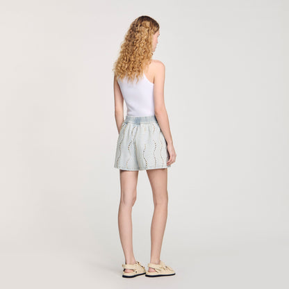 Beaded and rhinestone denim shorts | Sandro