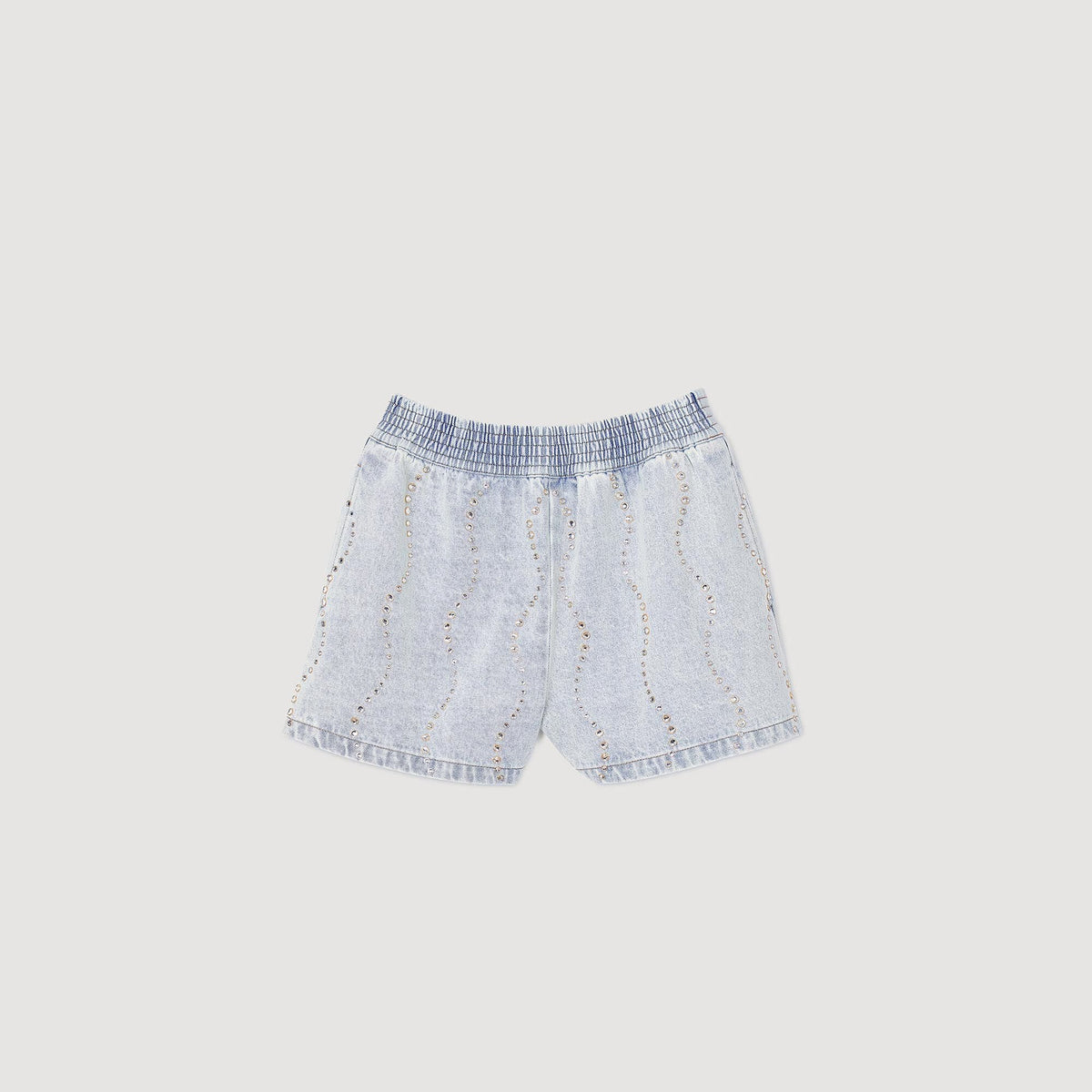 Beaded and rhinestone denim shorts | Sandro